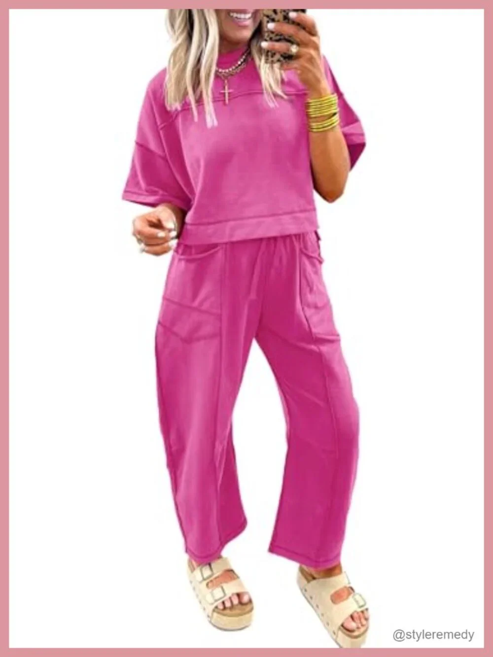2 Piece Lounge Set Drop Shoulder Boxy Tee Barrel Pants Sweatsuit Pockets